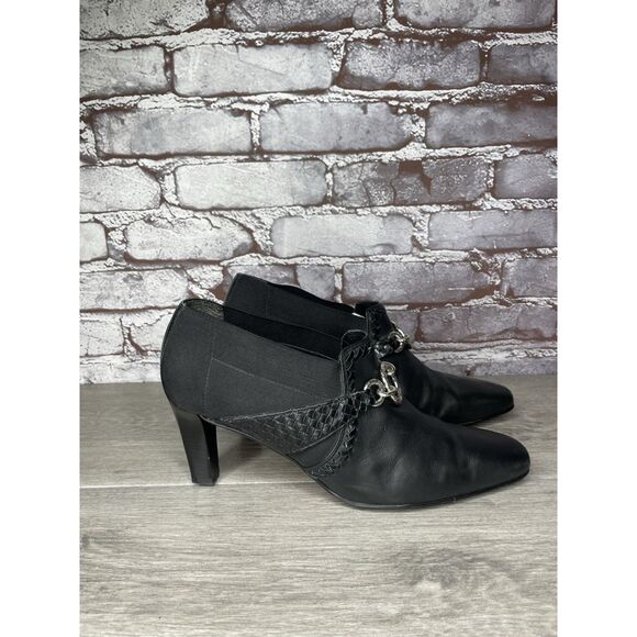 Brighton Rizzo Black Leather Silver Elastic Heel Ankle Booties Women 10M US/41EU - Picture 13 of 16